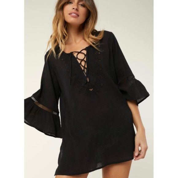 O'Neill Salt Water Solids Long Sleeve Cover Up Dress - Picture 1 of 4
